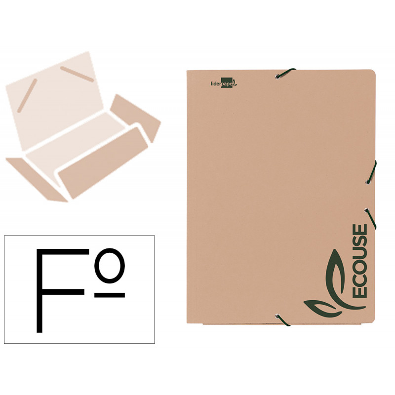 CARPETA LIDERPAPEL GOMAS DIN A4+ 3 SOLAPAS ECOUSE CARTULINA 400 G/M2 COLOR KRAFT MARRON