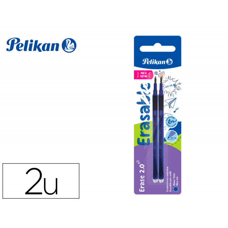 RECAMBIO ROLLER PELIKAN ERASE 2.0 COLOR AZUL BLISTER DE 2 UNIDADES