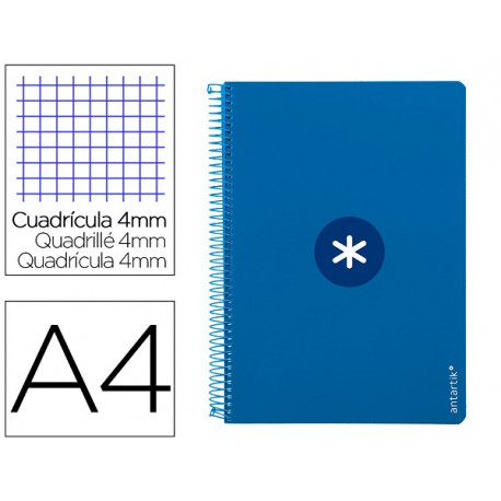 CUADERNO ESPIRAL LIDERPAPEL A4 ANTARTIK TAPA DURA 80H 100GR CUADRO 4MM CON MARGEN COLOR AZUL OSCURO