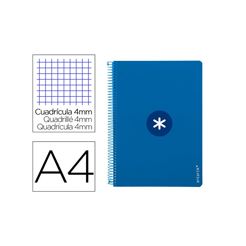 CUADERNO ESPIRAL LIDERPAPEL A4 ANTARTIK TAPA DURA 80H 100GR CUADRO 4MM CON MARGEN COLOR AZUL OSCURO