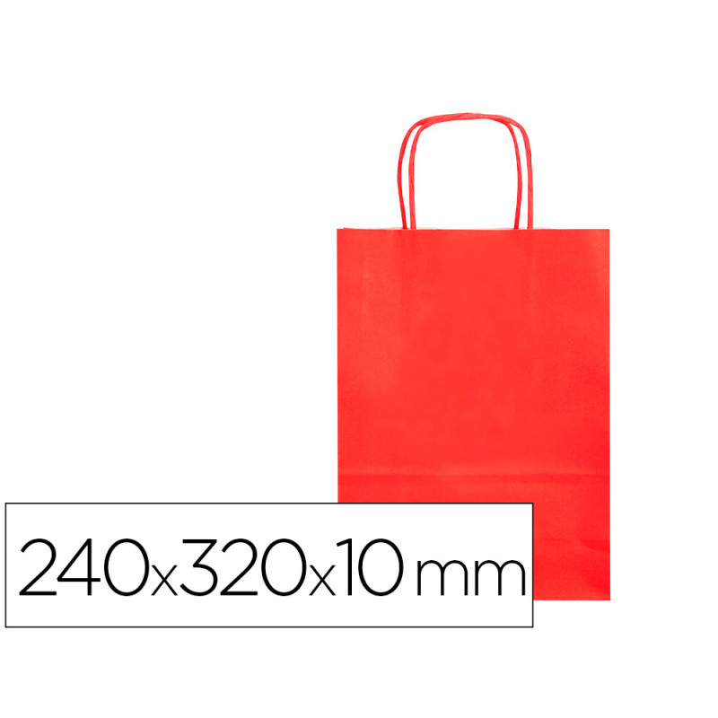 BOLSA PAPEL Q-CONNECT CELULOSA ROJO S CON ASA RETORCIDA 240X320X10 MM