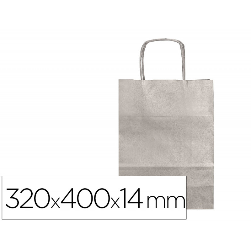 BOLSA PAPEL Q-CONNECT KRAFT PLATA L CON ASA RETORCIDA 320X400X14 MM