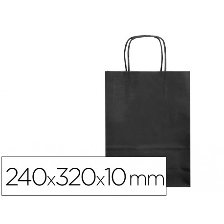 BOLSA PAPEL Q-CONNECT CELULOSA NEGRO S CON ASA RETORCIDA 240X320X10 MM