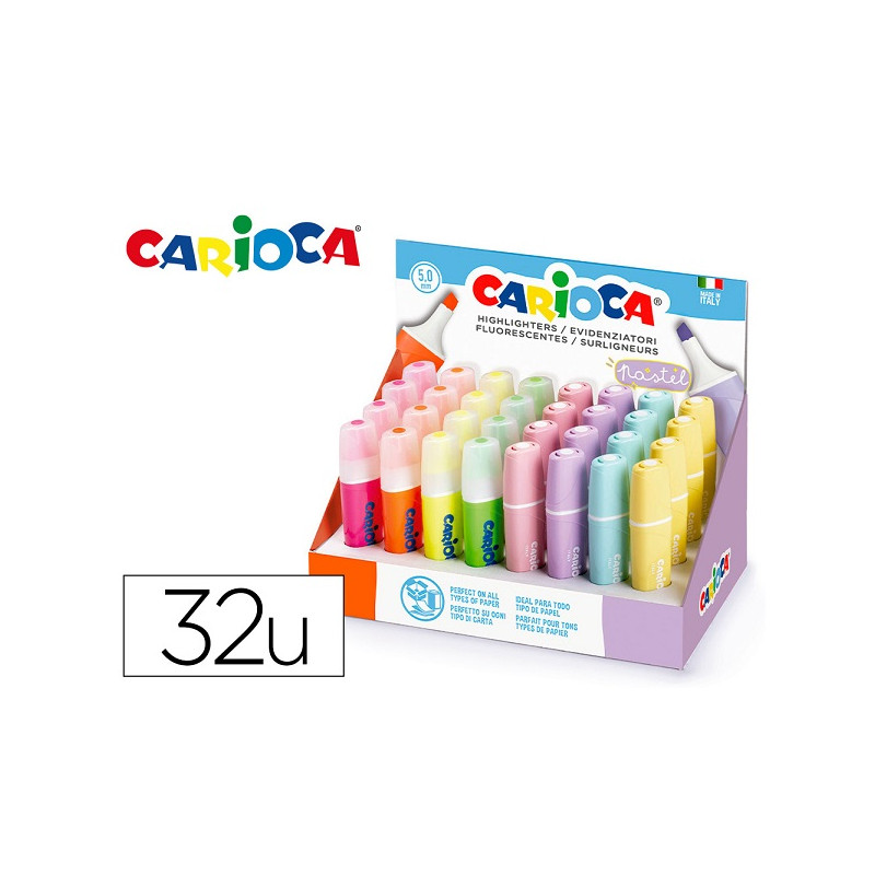 ROTULADOR CARIOCA FLUORESCENTE COLOR PASTEL EXPOSITOR DE 32 UNIDADES COLORES SURTIDOS