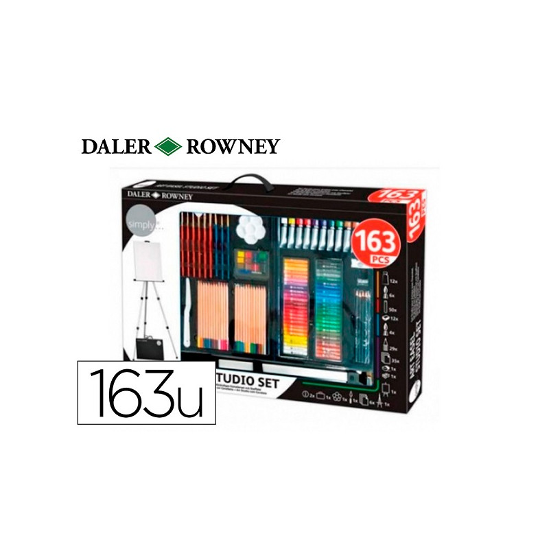 SET DE PINTURAS DALER ROWNEY 163 PIEZAS CON CABALLETE DE ALUMINIO PLEGABLE 500X70X727 MM