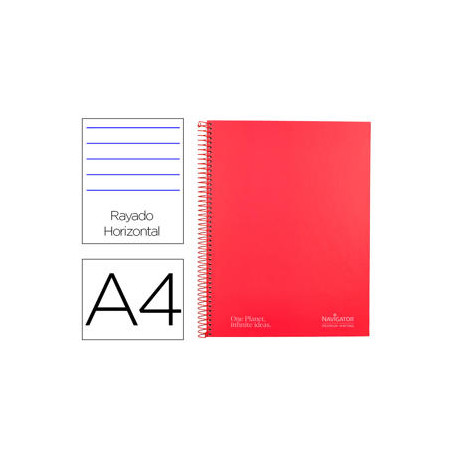 CUADERNO ESPIRAL NAVIGATOR A4 MICRO TAPA FORRADA 80H 80GR CUADRO 5MM 1 BANDA COLOR ROJO