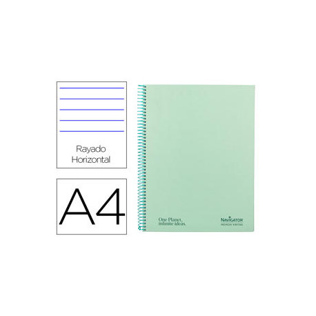 CUADERNO ESPIRAL NAVIGATOR A4 MICRO TAPA FORRADA 80H 80GR HORIZONTAL 1 BANDA COLOR MENTA