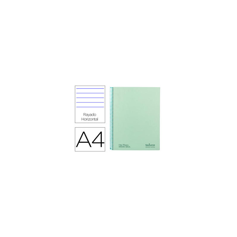 CUADERNO ESPIRAL NAVIGATOR A4 MICRO TAPA FORRADA 80H 80GR HORIZONTAL 1 BANDA COLOR MENTA