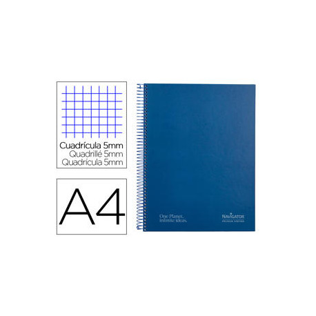 CUADERNO ESPIRAL NAVIGATOR A4 MICRO A4 TAPA FORRADA 120H 80GR CUADRO 5MM 5 BANDAS 4 TALADROS COLOR A