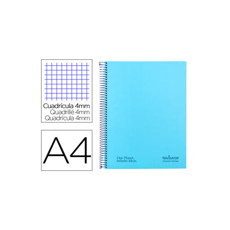 CUADERNO ESPIRAL NAVIGATOR A4 TAPA DURA 80H 80GR CUADRO 4MM CON MARGEN AZUL CLARO