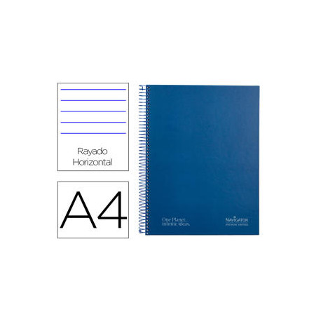 CUADERNO ESPIRAL NAVIGATOR A4 TAPA DURA 80H 80GR HORIZONTAL CON MARGEN AZUL MARINO