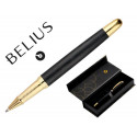 BOLIGRAFO BELIUS PASSION DOR A LUMINIO TEXTURA CEPILLADA DISEÑO NEGRO Y DORADO TINTA AZUL CAJA DE DI