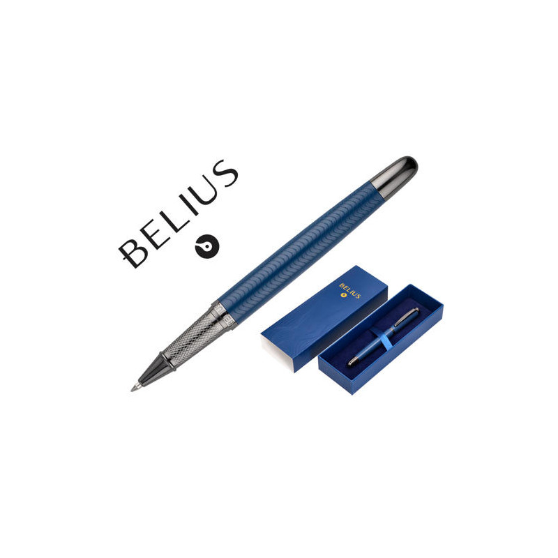 BOLIGRAFO BELIUS NEPTUNO ALUMI NIO TEXTURA WAVY COLOR AZUL MARINO TINTA AZUL CAJA DE DISEÑO