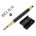 PLUMA BELIUS SOIREE ALUMINIO D ISEÑO ART DECO NEGRO Y DORADO TINTA AZUL CAJA DE DISEÑO