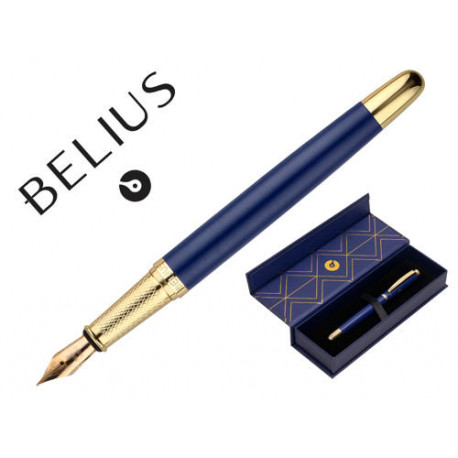 PLUMA BELIUS SOIREE ALUMINIO D ISEÑO ART DECO AZUL MARINO Y DORADO TINTA AZUL CAJA DE DISEÑO