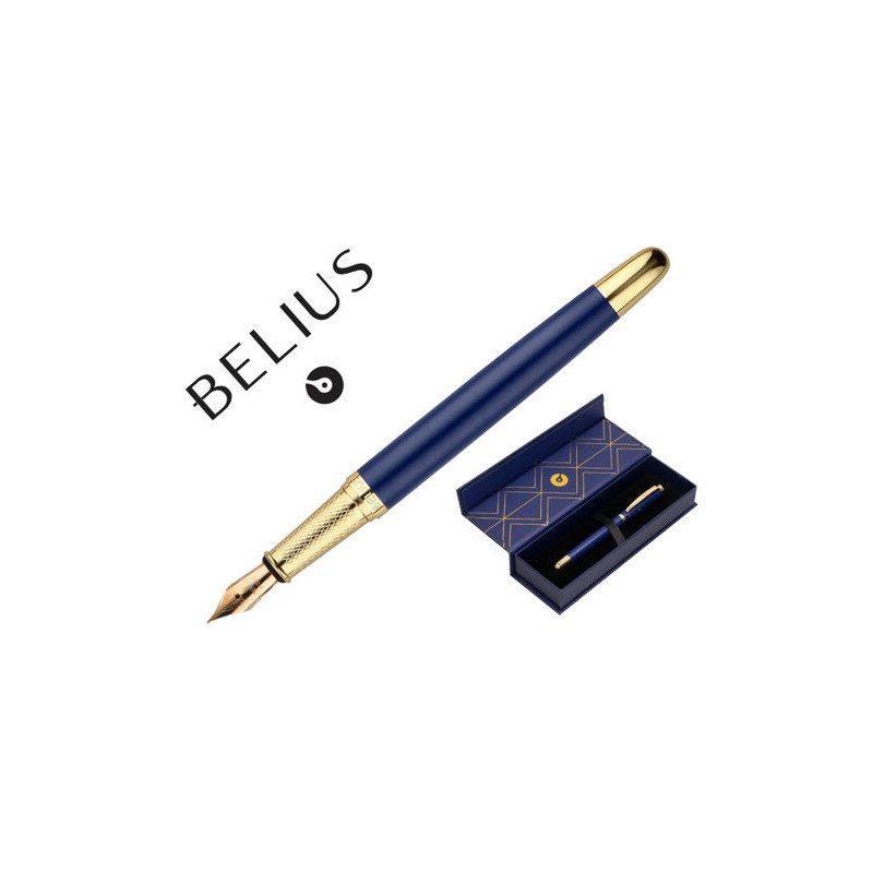 PLUMA BELIUS SOIREE ALUMINIO D ISEÑO ART DECO AZUL MARINO Y DORADO TINTA AZUL CAJA DE DISEÑO