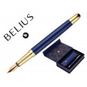 PLUMA Y ESTUCHE BELIUS SOIREE AZUL DISEÑO ART DECO AZUL MARINO Y DORADO TINTA AZUL CAJA DE DISEÑO