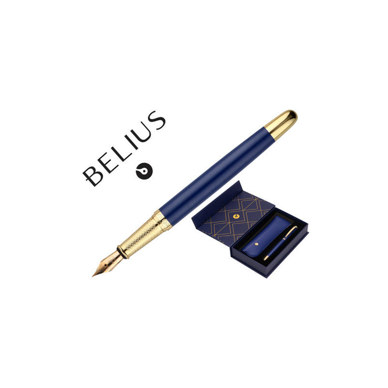 PLUMA Y ESTUCHE BELIUS SOIREE AZUL DISEÑO ART DECO AZUL MARINO Y DORADO TINTA AZUL CAJA DE DISEÑO