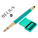 PLUMA Y ESTUCHE BELIUS SOIREE DISEÑO ART DECO TURQUESA DORADO TINTA AZUL CAJA DE DISEÑO