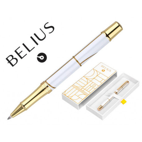 BOLIGRAFO BELIUS CARTE BLANCHE DISEÑO Y BLANCO DORADO TINTA AZUL CAJA DE DISEÑO