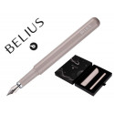 PLUMA Y FUNDA DE SIMILPIEL BELIUS SPACE B DISEÑO MINIMALISTA GRIS TINTA AZUL CAJA DE DISEÑO