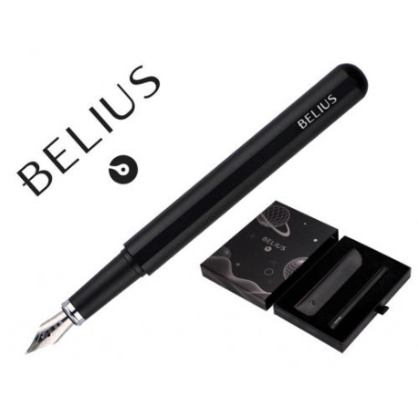 PLUMA Y FUNDA DE SIMILPIEL BELIUS SPACE B DISEÑO MINIMALISTA NEGRO TINTA AZUL CAJA DE DISEÑO