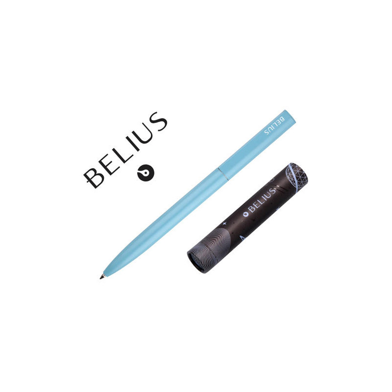 BOLIGRAFO BELIUS ROCKET B ALUM INIO DISEÑO MINIMALISTA AZUL CAJA CILINDRICA TINTA AZUL