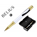 BOLIGRAFO BELIUS DUALITA CUERP O NEGRO DISEÑO BLANCO TINTA AZUL CAJA DE DISEÑO