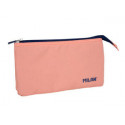 BOLSO ESCOLAR PORTATODO MILAN 1918 COLLECTION 3 CREMALLERAS Y 5 COMPARTIMENTOS ROSA 215X35X125 MM