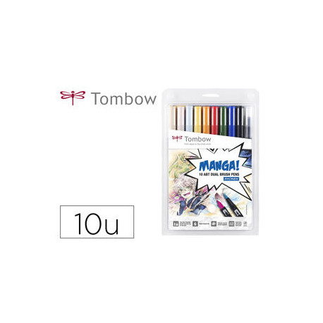 ROTULADOR TOMBOW DUAL BRUSH DOBLE PUNTA PINCEL MANGA SHONEN ESTUCHE DE 10 UNIDADES COLORES SURTIDOS