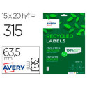 ETIQUETA ADHESIVA AVERY BLANCA PERMANENTE RECICLADA 100% PARA IMPRESORA LASER 63,5X38,1 MM CAJA DE 3