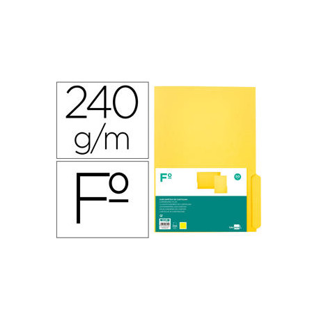 SUBCARPETA CARTULINA LIDERPAPEL FOLIO PESTA¥A INFERIOR 240G/M2 COLOR AMARILLO