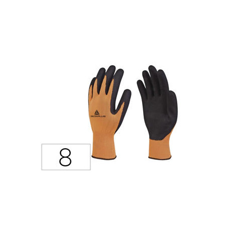 GUANTES DELTAPLUS POLIESTER IMPREGANDO LATEX PALMA Y DEDOS NARANJA FLUOR/NEGRO TALLA 8