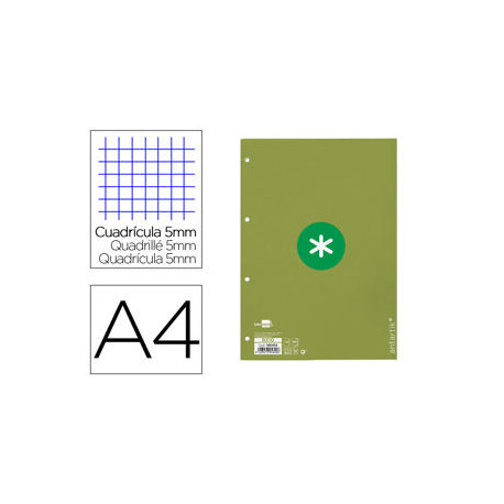 RECAMBIO LIDERPAPEL A4 ANTARTIK 80 HOJAS 90G/M2 CUADRO 5MM 4 TALADROS 1 BANDA CON MARCO COLOR VERDE