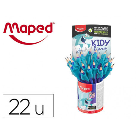 LAPICES DE GRAFITO MAPED HB CON GOMA BORRAR + ADAPTADOR ERGONOMICO CUBILETE DE 22 UNIDADES