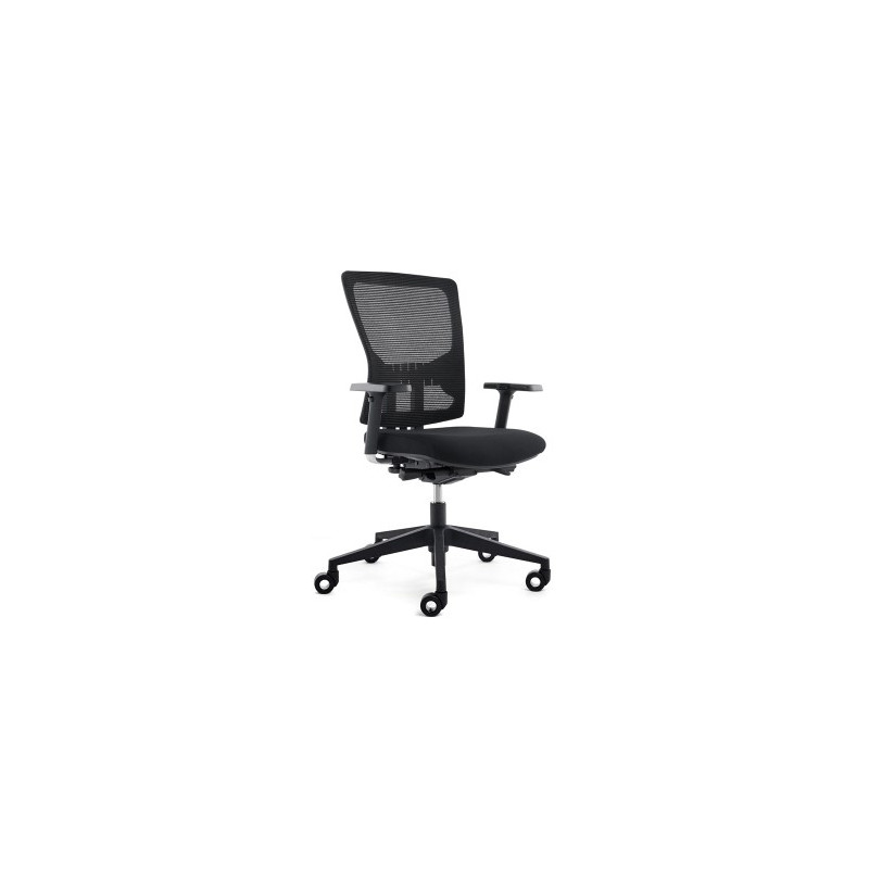 SILLA DE OFICINA ROCADA BRAZOS REGULABLES ASIENTO TELA IGNIFUGA Y RESPALDO MALLA COLOR NEGRO