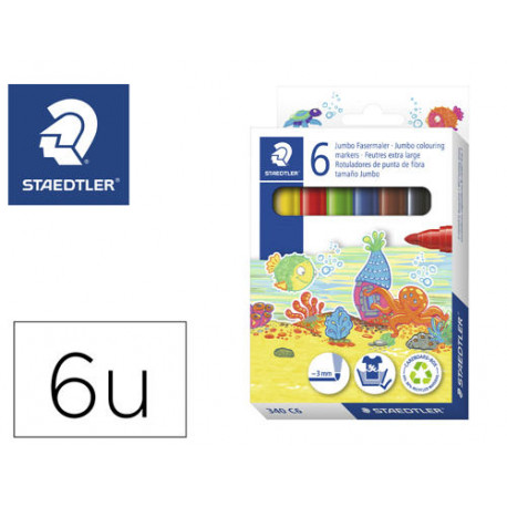 ROTULADOR STAEDTLER COLOR JUMBO TRAZO 3 MM ESTUCHE DE 6 UNIDADES COLORES SURTIDOS