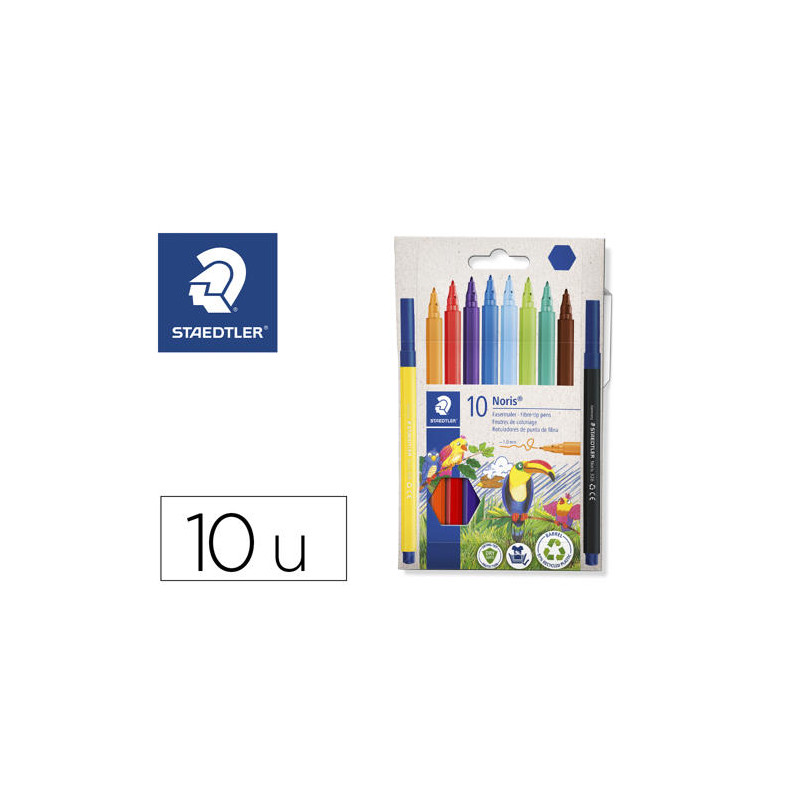 ROTULADOR STAEDTLER NORIS 326 SLIM ESTUCHE CARTON 80% RECICLADO DE 10 UNIDADES COLORES SURTIDOS