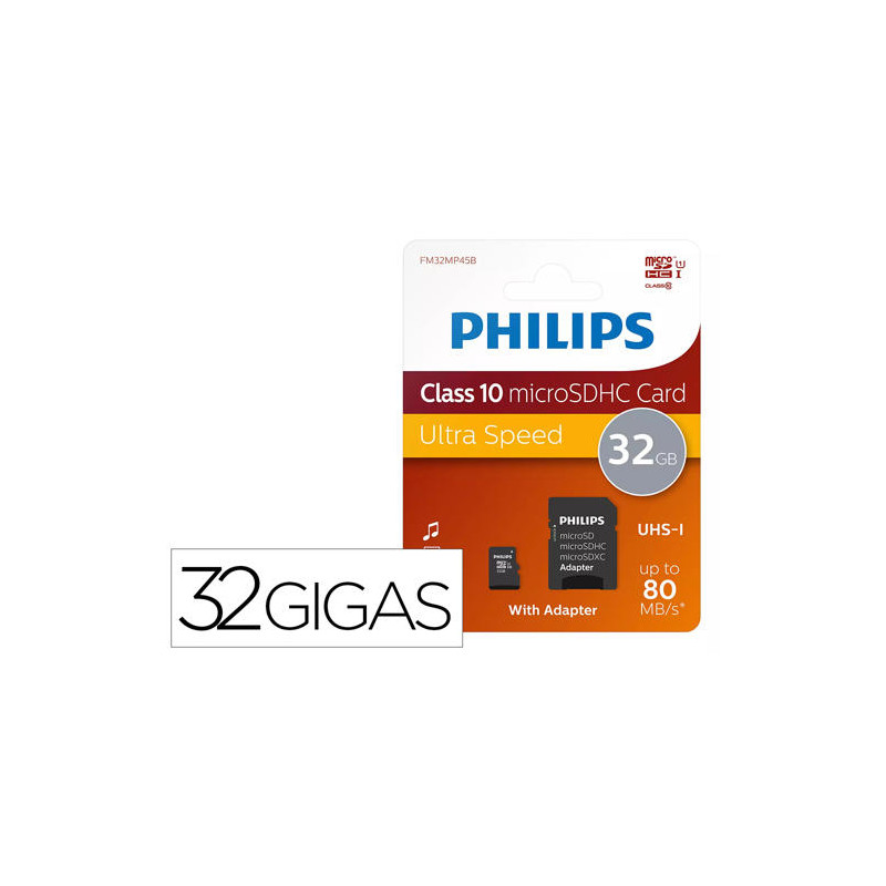 MEMORIA SDHC MICRO PHILIPS 32GB CLASS 10 CON ADAPTADOR