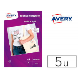 PAPEL TRANSFER AVERY ALGODON CLAROS INK-JET DIN A4 PACK DE 8 HOJAS