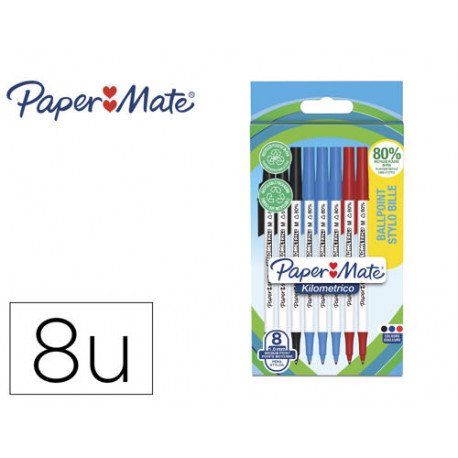 BOLIGRAFO PAPER MATE KILOMETRICO PUNTA 1 MM PLASTICO RECICLADO 80% BLISTER DE 3 NEGROS / 3