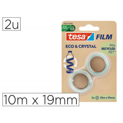 CINTA ADHESIVA TESA FILM ECO&CRISTAL TRANSPARENTE 10 M X 19 MM BLISTER DE 2 UNIDADES