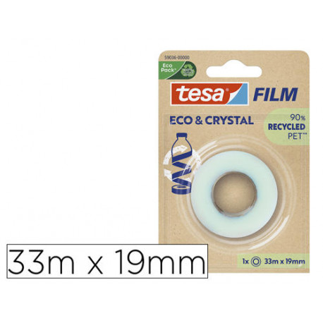 CINTA ADHESIVA TESA FILM ECO&CRISTAL TRANSPARENTE 33 M X 19 MM EN BLISTER DE 1 UNIDAD