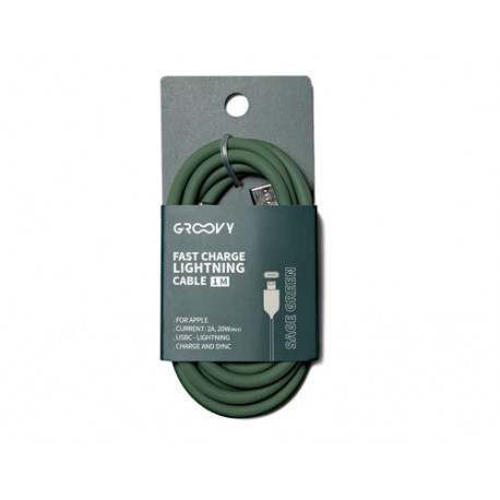 CABLE GROOVY USB 2.0 TIPO C A TIPO C LONGITUD 1 MT SILICONA COLOR VERDE SALVIA