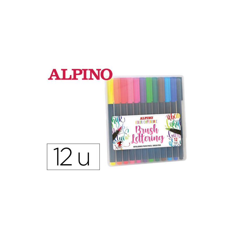 ROTULADOR ALPINO PUNTA DE PINCEL LETTERING ESTUCHE DE 12 UNIDADES COLORES SURTIDOS