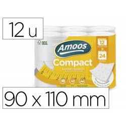 PAPEL HIGIENICO AMOOS 2 CAPAS 110 MM DIAMETRO X 90 MM ALTO 30 GR/M2 PAQUETE DE 12 ROLLOS