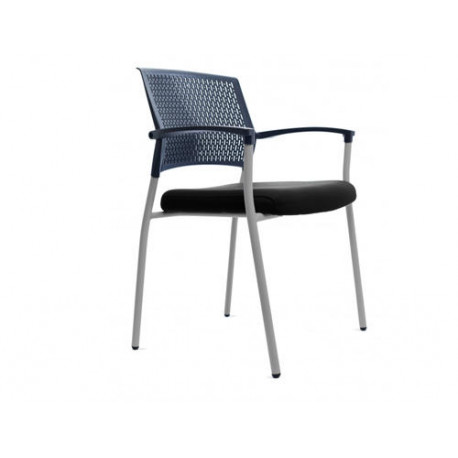 SILLA ROCADA CONFIDENTE BRAZOS FIJOS ESTRUCTURA METALICA ASIENTO TELA IGNIFUGA NEGRO RESPALDO MALLA