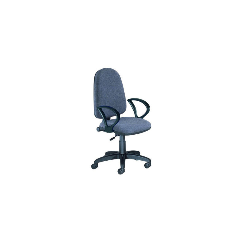 SILLA ROCADA DE OFICINA BRAZOS FIJOS BASE NYLON RESPALDO Y ASIENTO TELA IGNIFUGA GRIS