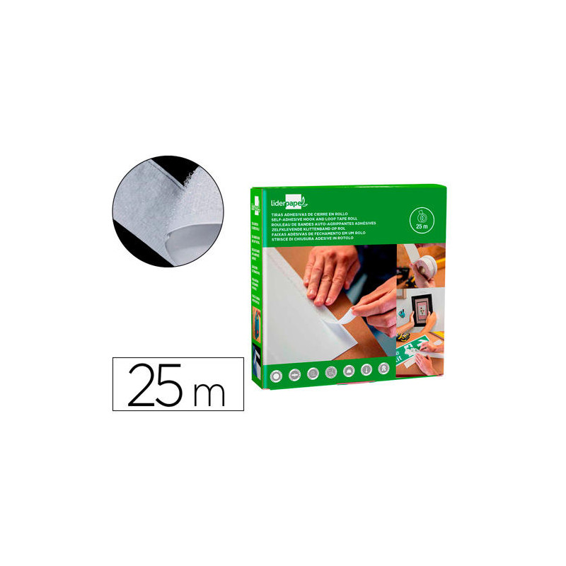 CINTA DE CIERRE ADHESIVA LIDERPAPEL VELCRO BLANCO 20MM X 25M