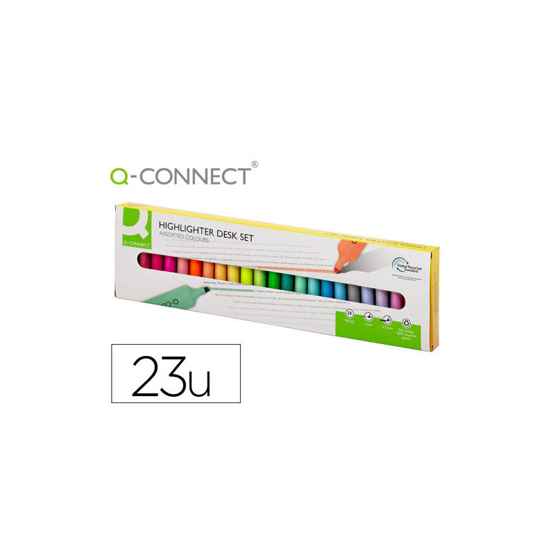 ROTULADOR Q-CONNECT FLUORESCENTE PUNTA BISELADA ESTUCHE DE SOBREMESA 23 UNIDADES COLORES SURTIDOS